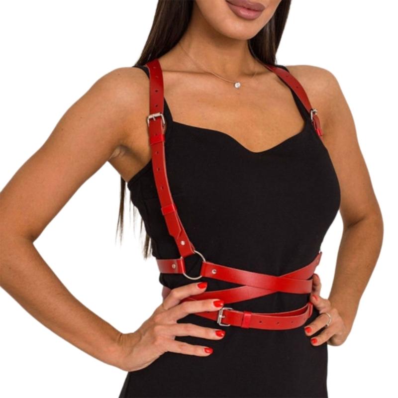 Adjustable Punk Style Synthetic Leather Waist Cincher Women's Harness Belt For Body Shaping And Fashionable Outfits