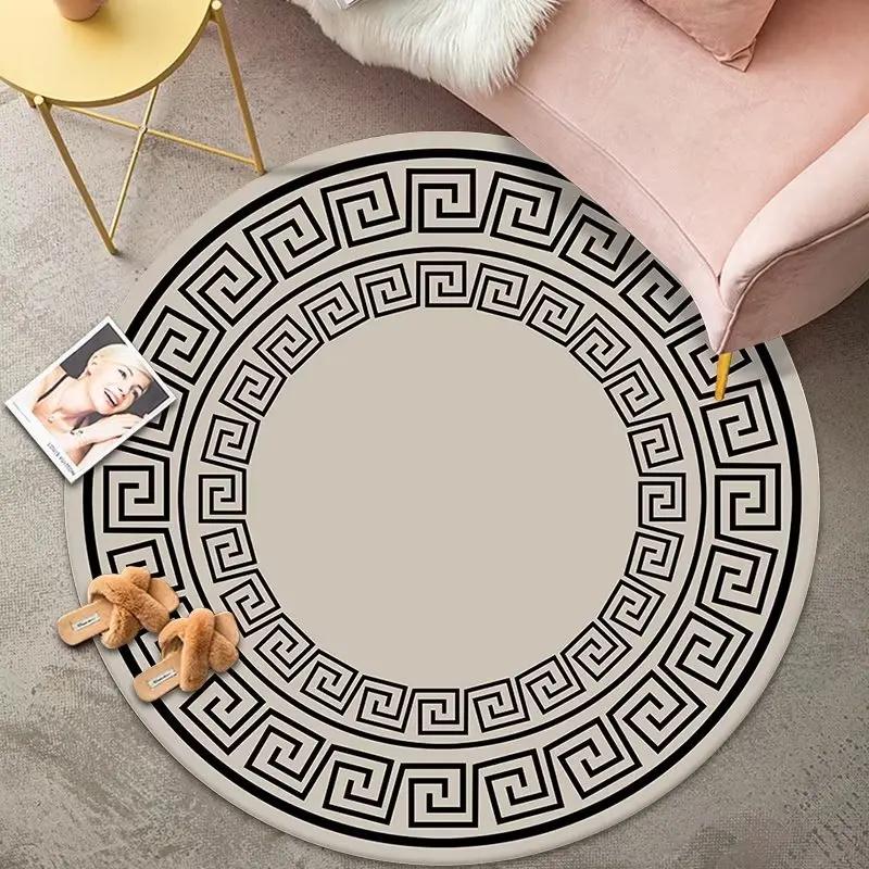 Luxury Classical Round Living Room Rug Simple Black White Bedroom Carpet Toilet Washroom Decoration Rugs Comfortable Floor Mats