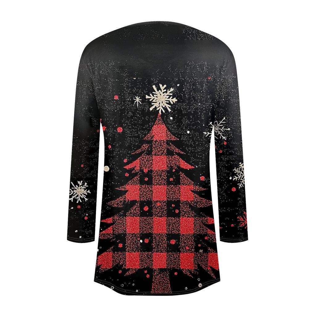 Damenmode, lässig, Weihnachtsdruck, mittellanger Cardigan-Jackenmantel