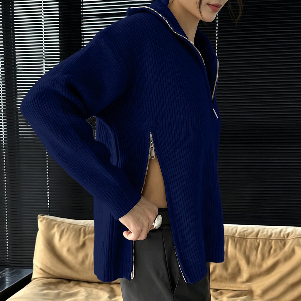 Damen Casual Farb-Rollkragenpullover mit seitlichem Reißverschluss
