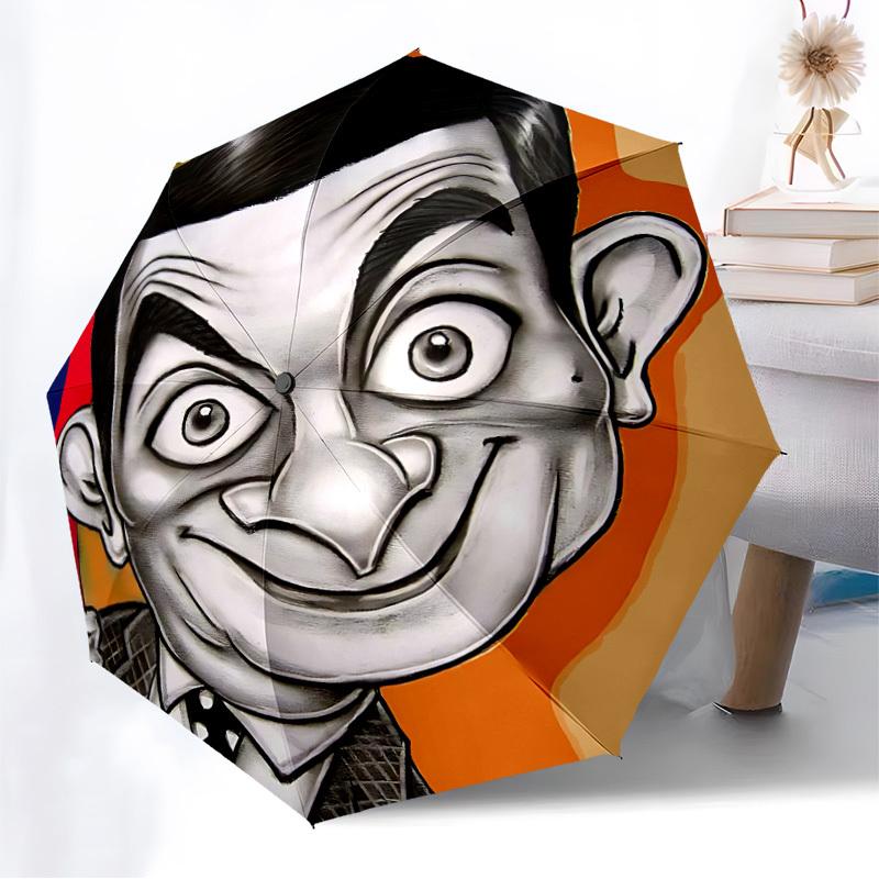 1pc Mr. Bean, Cartoon Automatic Folding Umbrella, Portable Collapsible Design, Casual Outdoor Accessory L1127096