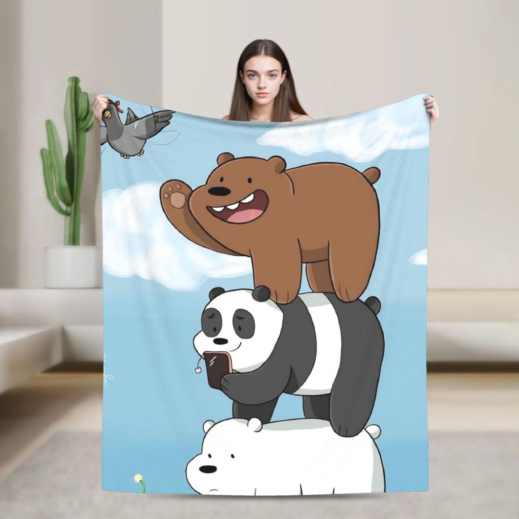 Warm Soft Blanket Camping We Bare Bears Somos Osos Bedding Throws Flannel Bedspread For Couch Bed Pattern Sofa Bed Cover