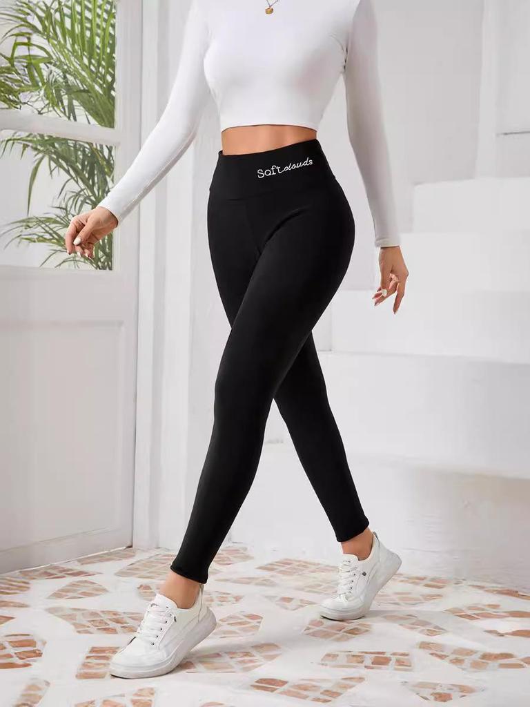 Women's High-Waisted Fleece-Lined Wool Leggings - Warm Skinny Yoga Pants for Autumn/Winter