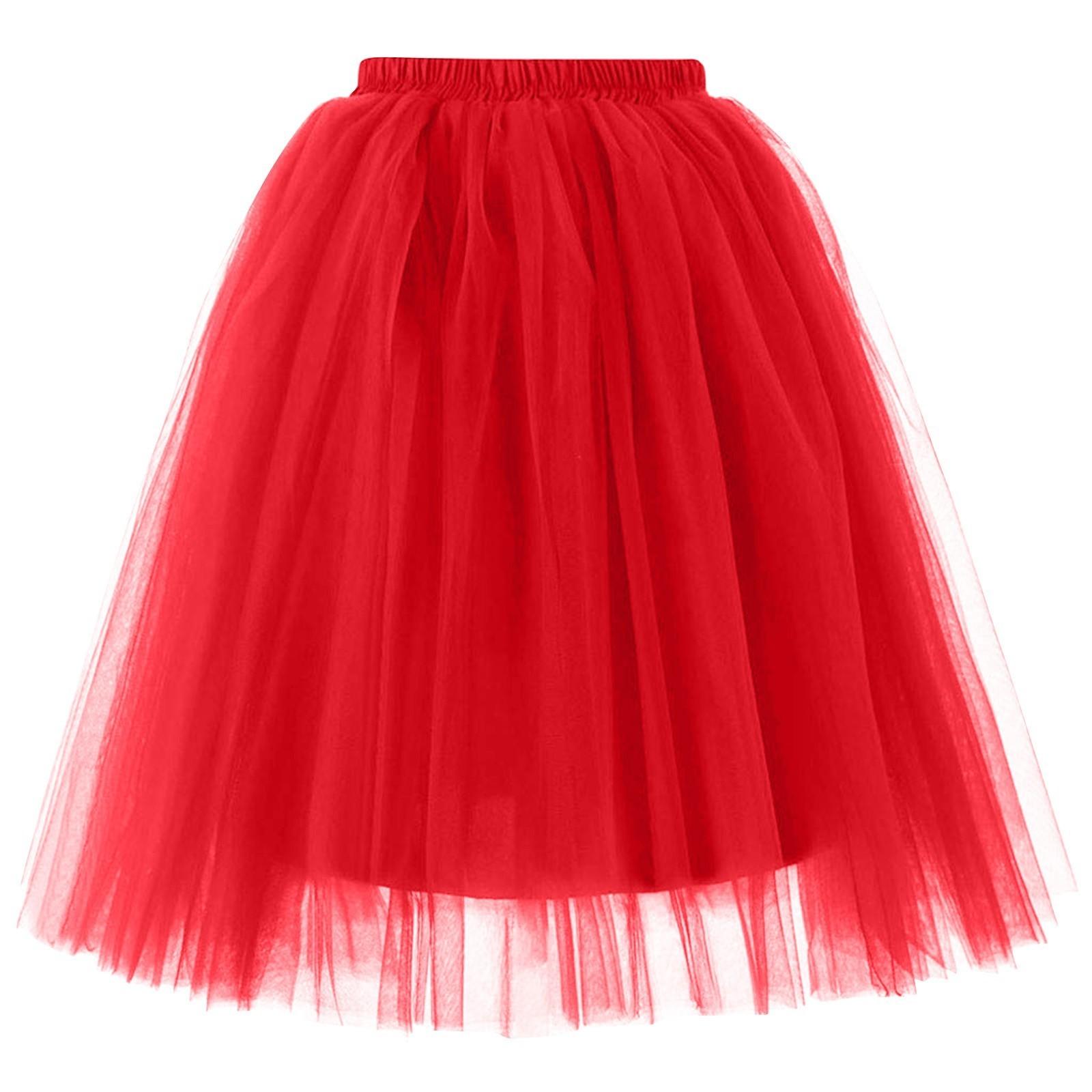 

Женская модная однотонная юбка-полусолнце, юбка-фонарик для вечеринки, юбка-фонарик из пятислойной сетки M красный