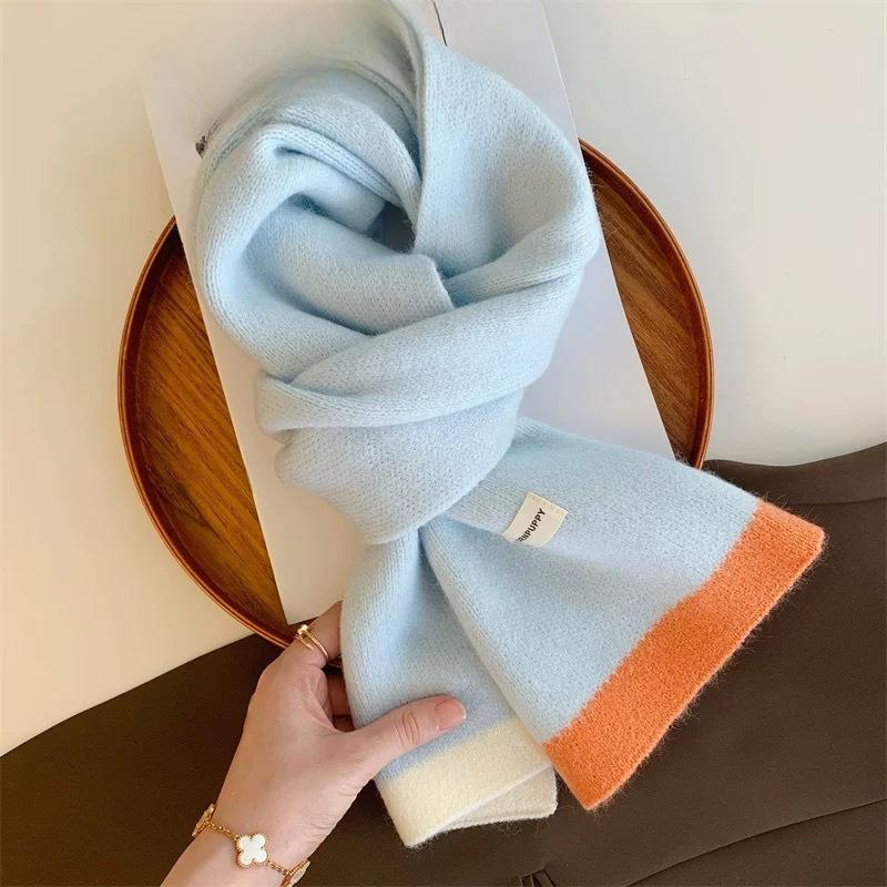

Candy Color Dopamine Contrasting Design Soft and Skin Friendly Scarf Woolen Knitted Student Scarf Cute and Warm in Winter