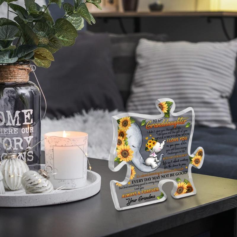 Barnbarnspresent till födelsedag och examen, Akrylpusselskylt med kärleksfullt budskap, Familjefest Bordsdekoration