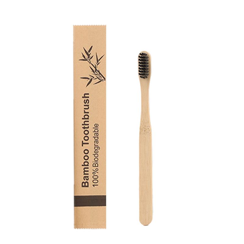 Custom Logo Packaging Kids Flat Square Handle Soft Eco Natural Biodegradable Recyclable Kraft Bag Bamboo Toothbrush чёрный