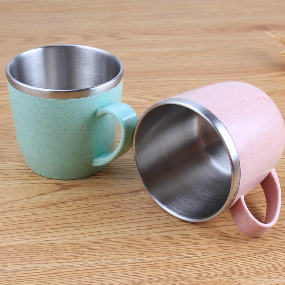 304 Stainless Steel Tea Mugs Plastic Handle Children Milk Cup Double Layer Coffee Cups Kids