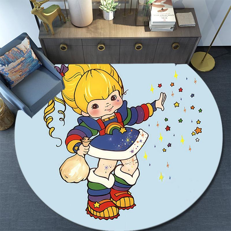 Rainbow Brite2,Round Area Rug,Carpet Rug for Living Room Bedroom Sofa Playroom Decor,Non-slip Floor Mat
