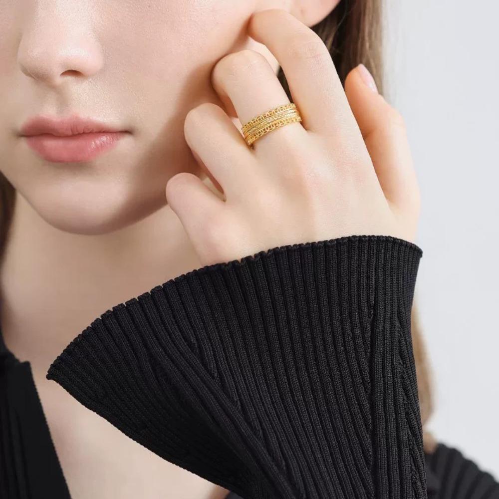 Open Ring Vintage Gold Hollow Lace Edge Wheat Design Women Finger Ring Oriental Classic Style Jewelry
