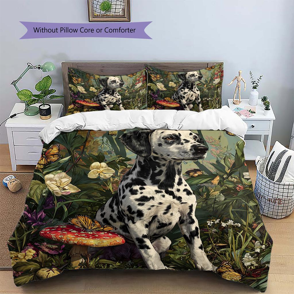 Dalmatian and Bushes Pattern Bedding Home Decoration Birthday Gift (1 * Duvet Cover + 2 * Pillowcase, Without Core)