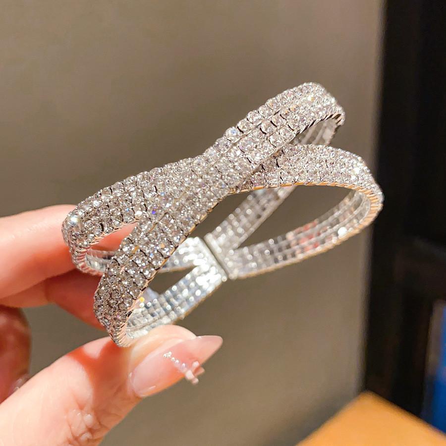 Luxury Geometric Diamondstudded Threelayer Cross Bracelet For Women