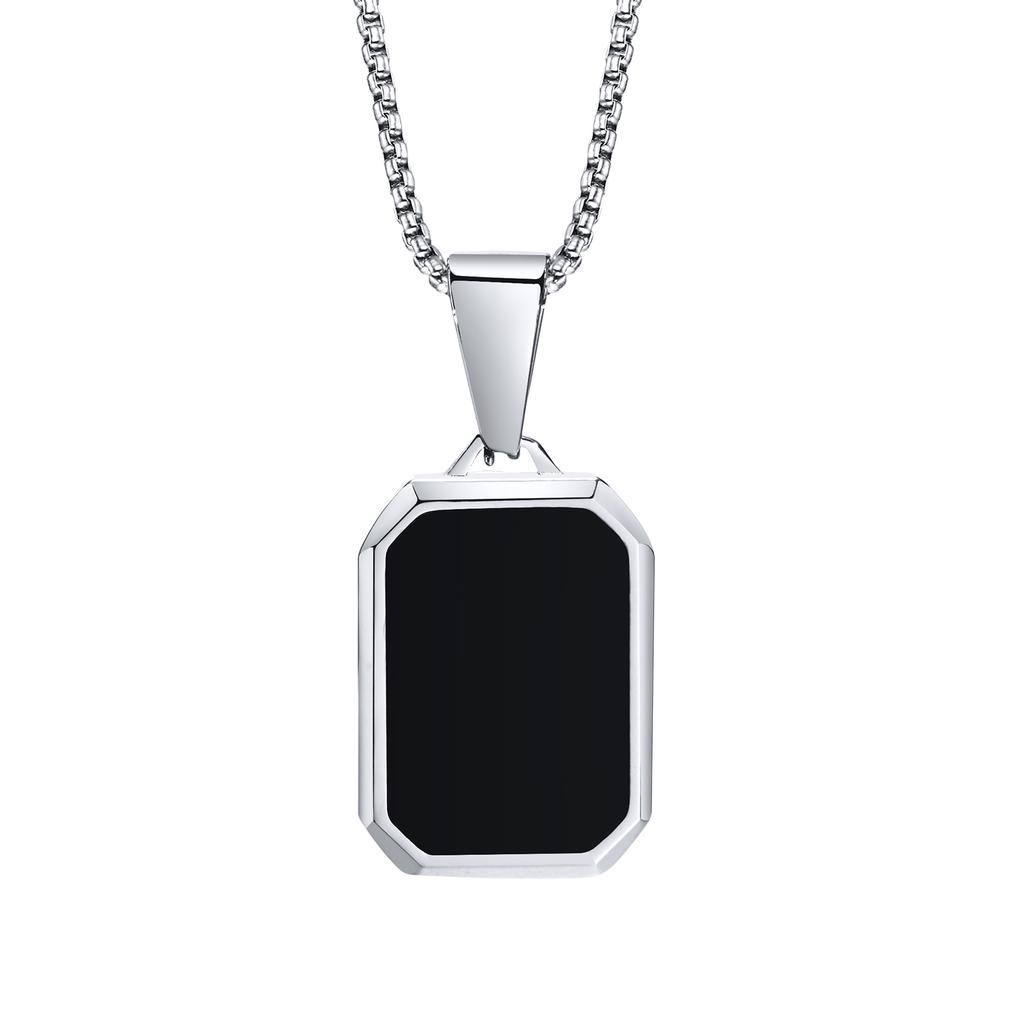 Vnox Simple Geometric Pendant Necklaces For Men Women, Stainless Steel Rectangle Pendant, Natural Stone Collar With Box Chain