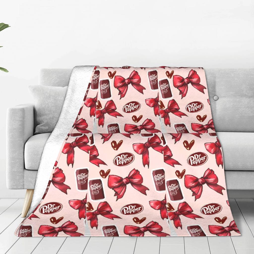 Dr Pepper Ribbon Blanket Flannel Summer Air Conditioning Drink Portable Warm Throw Blankets for Home Couch Plush Thin Quilt