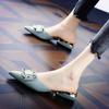 Fashion 2024 Outside Slides Flat Pointed Toe Leather Mules Low Heel Shoes Women's Slippers and Ladies Sandals Blue Chic Elegant I B W G