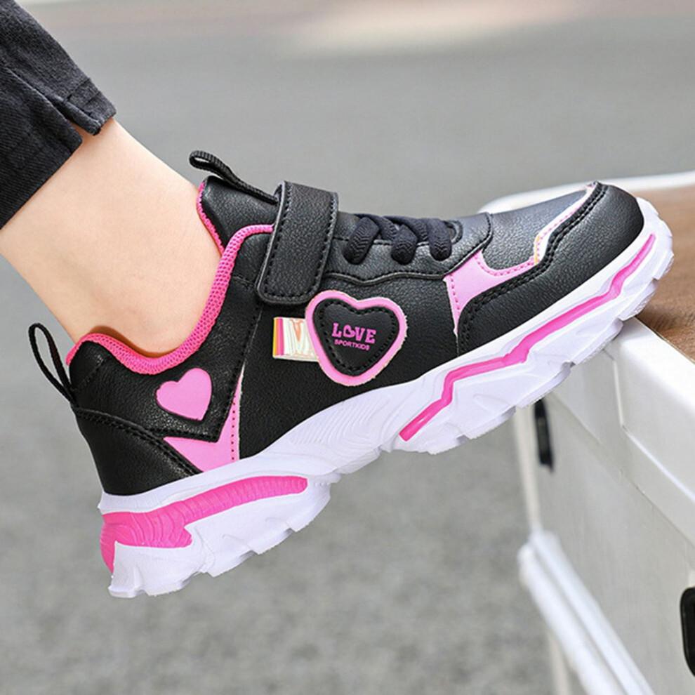 Toddler Girl Light-Up Sneakers, Durable & Comfortable Casual Shoes for Outdoor Play – Black, Size 4.5-5 Years