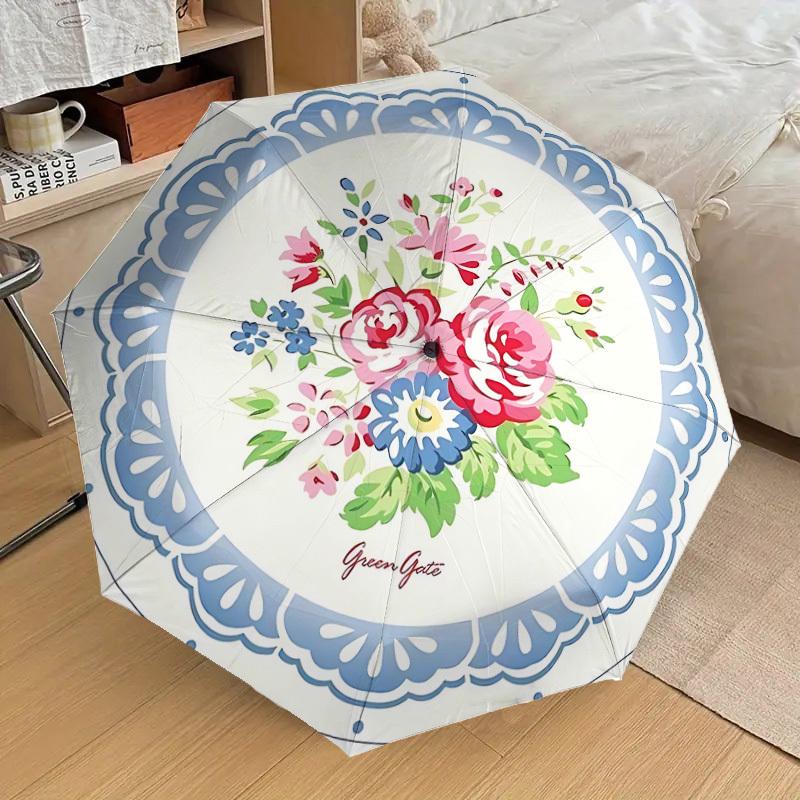 

1pc Floral Plate Automatic Folding Umbrella, Casual Outdoor Accessory, Birthday Festival Gift yy251126124