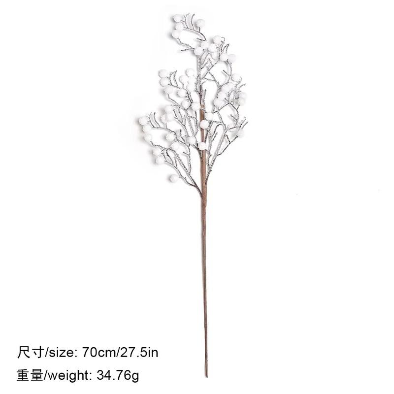 1Pc Christmas Decoration White Snow Red Berries Stems Artificial Bouquet Xmas Tree Ornament Home Decor New Year 2025 Accessories