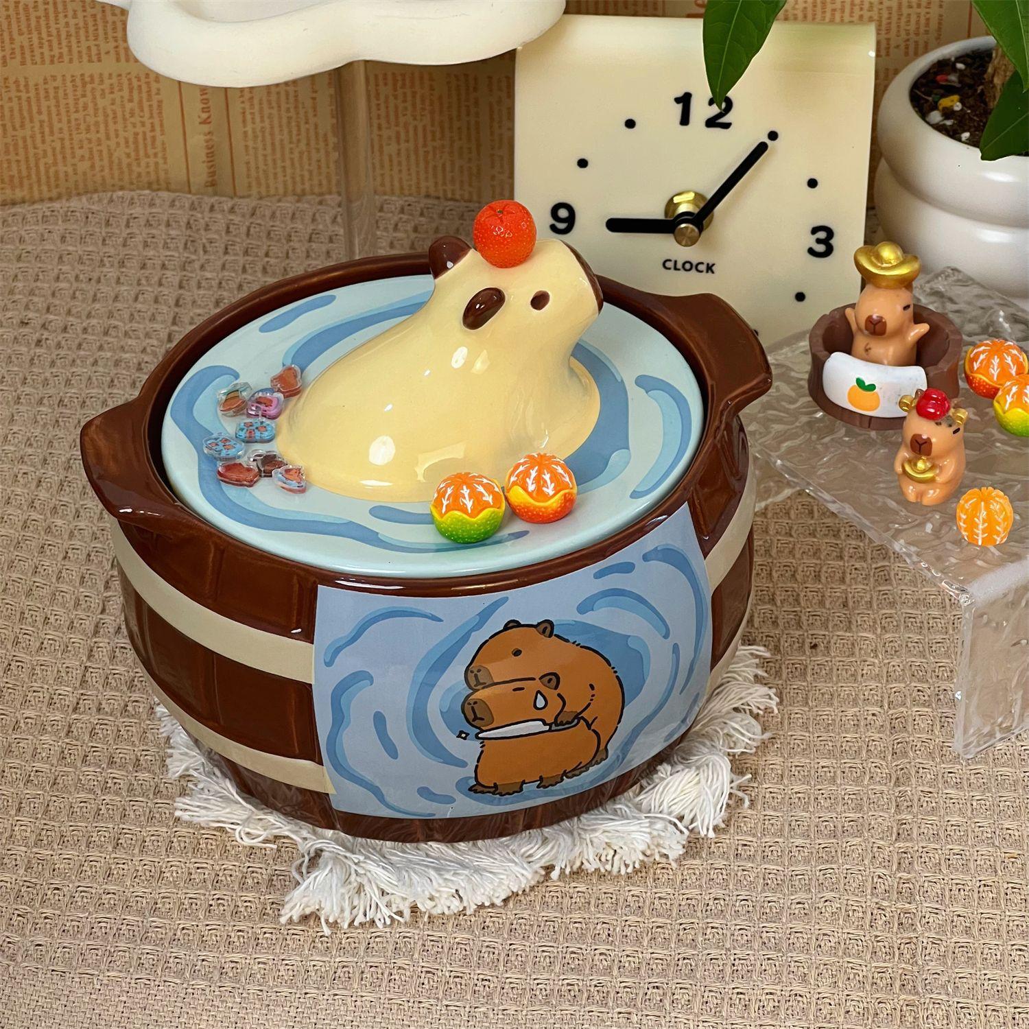 Cute Capybara Instant Noodle Bowl Kapibara Student Dormitory Large Capacity Rice Bowl Covered Binaural Ceramic Bowl