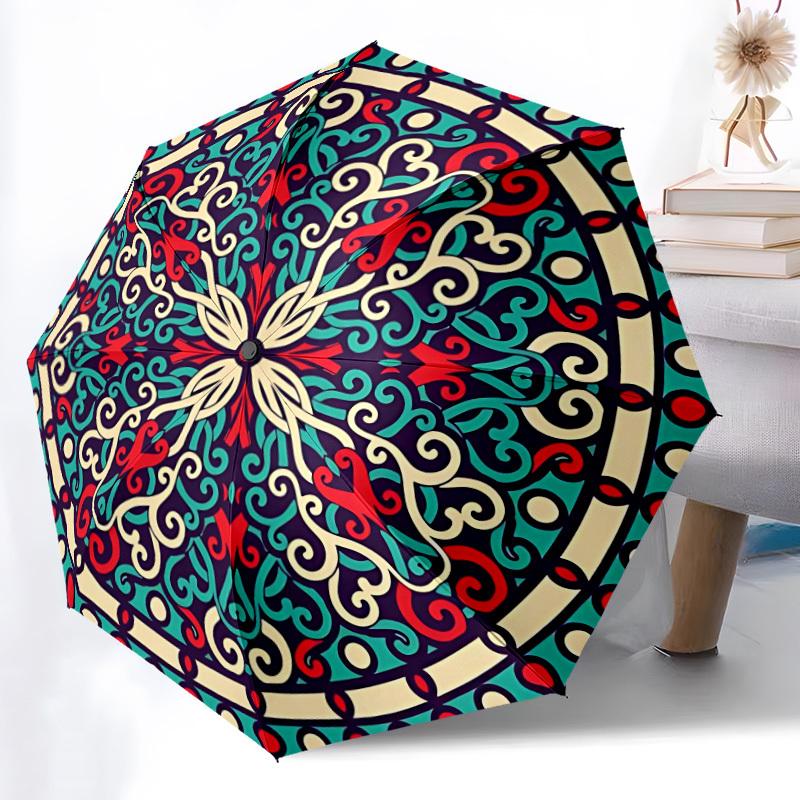 

1pc Ornamental Circular Pattern Automatic Umbrella - Automatic Opening And Closing, Sturdy Iron Frame, Formal Occasions yy251018168