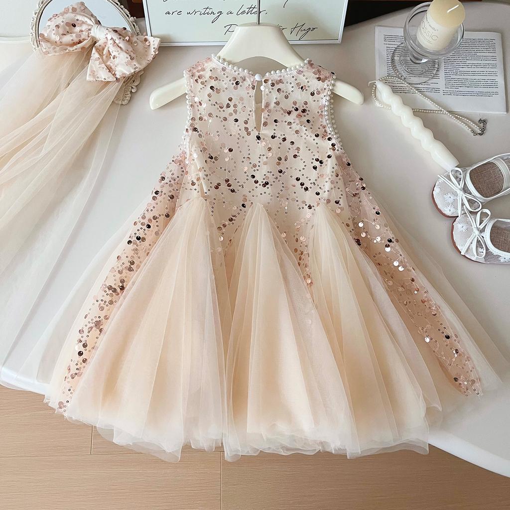 Girls Summer Sequin Sleeveless Tulle Princess Dress Elegant Party Gown For Kids Special Occasions