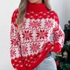 Winter and Autumn Snowflake Pattern Lantern Long-sleeved High-neck Pullover Sweater for Women, Christmas-themed