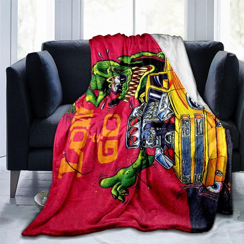 Rat Fink Fashion Throw Blanket Modified Car Culture Funny Accessories for Motorcycle Club Garage Man Cave Home Living Room Decor