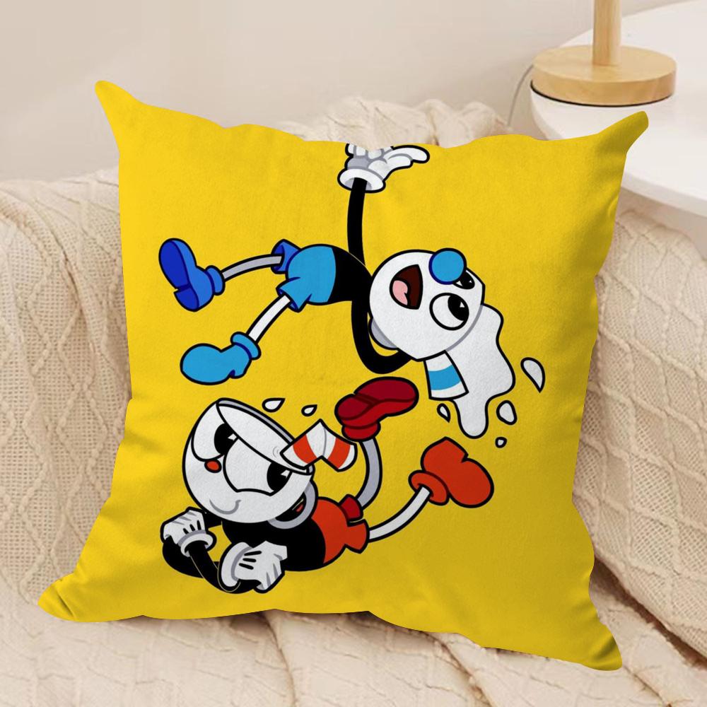 Game CCupheadS Cushion Cover Silky Short Plush DoubleSided Printed Pillow Case for Sofa All Seasons Home Decor Gift