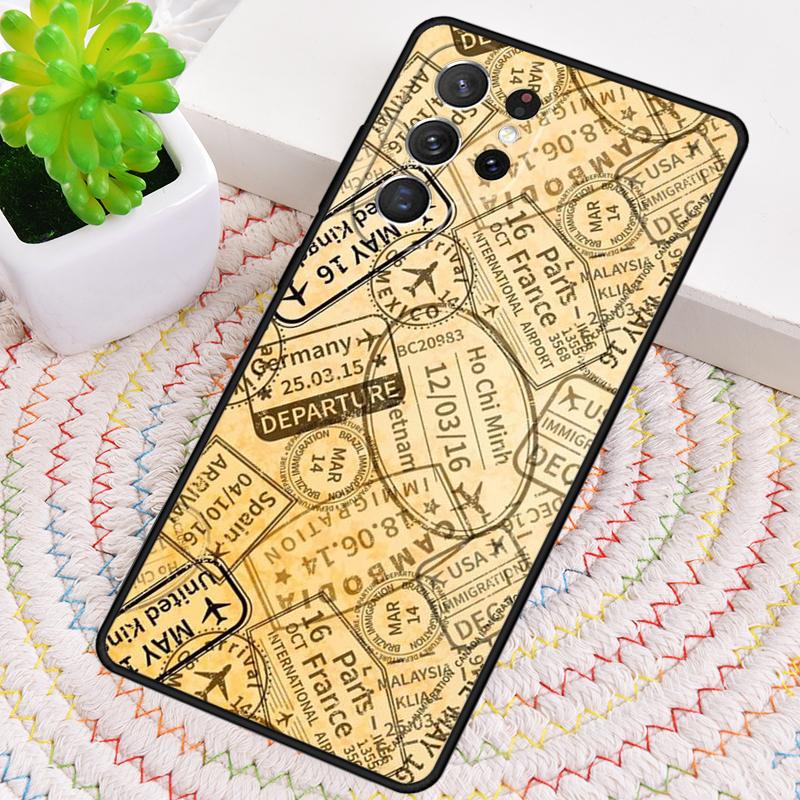 Retro Post Card Passport Stamps Phone Case For Samsung Galaxy note 10 pro S26 S25 S24 S23 S22 Ultra Plus S21 FE S20 Cover