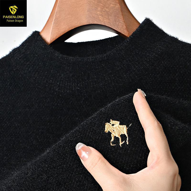 Men's Chenille Embroidered Thick Plush Half-Turtleneck Fleece Sweater