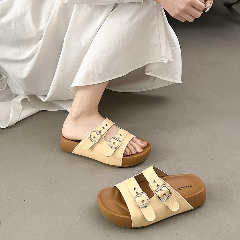 Silver Internet celebrity retro platform slippers women 2025 summer new wear fashion versatile one-word drag Boken sandals