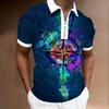 Independent Station Hot Sale Men'S Polo Shirt 3D Digital Printing Casual Trend Zipper Short Sleeve Shirt
