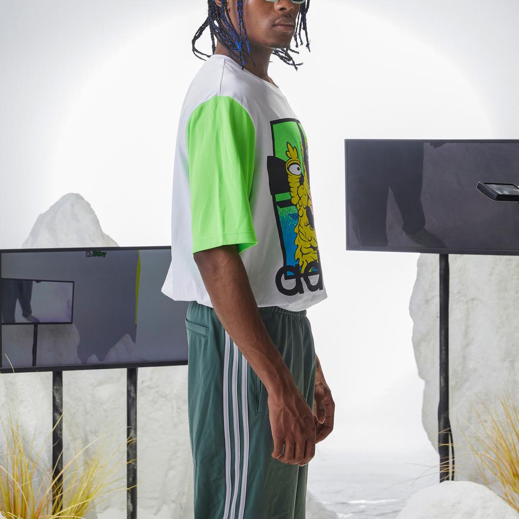 Adidas Originals x Jeremy Scott Cartoon Print Round Neck Short Sleeve T-Shirt SS23 Collaboration Series Men Tops White H53371