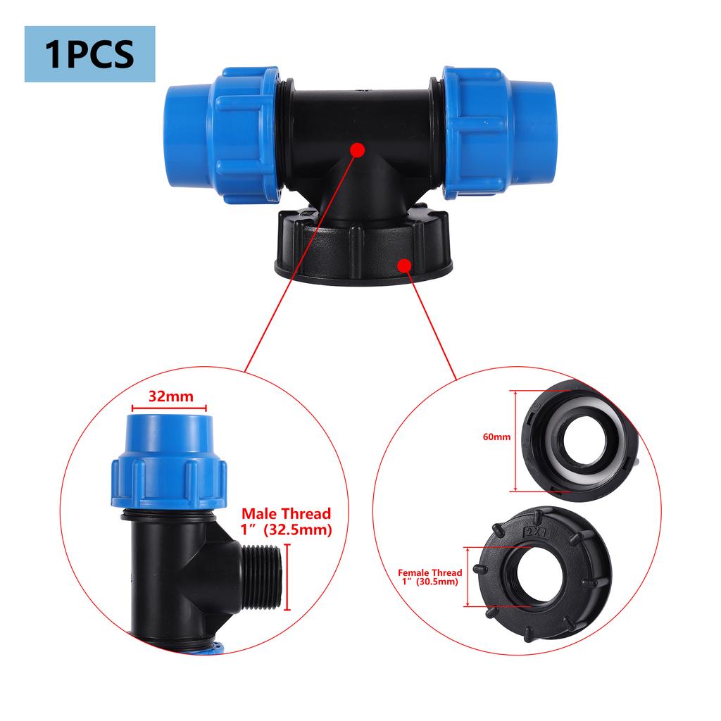 IBC Tank Fitting 20/25/32mm S60 IBC Tank Reducer Tee to Garden Irrigation Watering Adapter Garden Water Connector