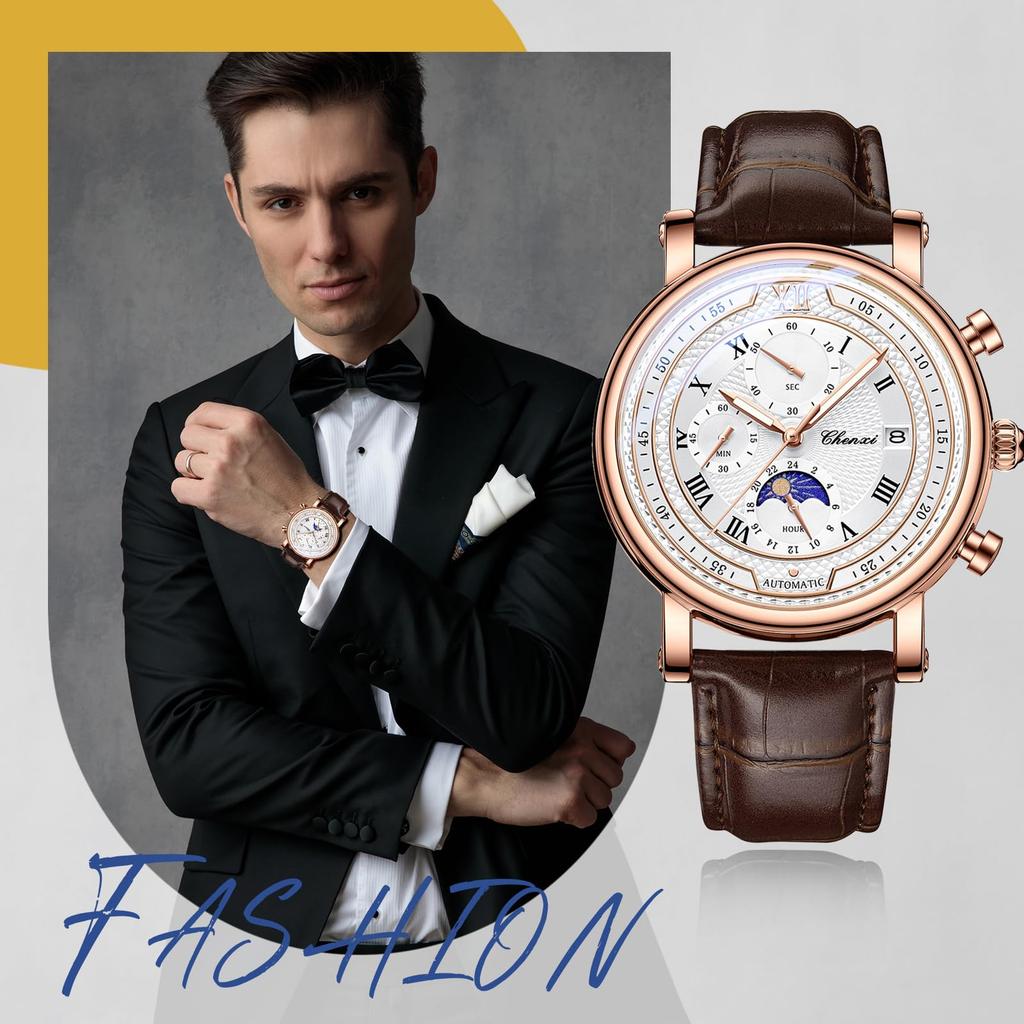 Starry Sky Watch with Genuine Leather Strap and Roman Alphabet Analog Luminous Moon 3ATM Water Quartz and Stylish Fashion Accessory Perfect for or as