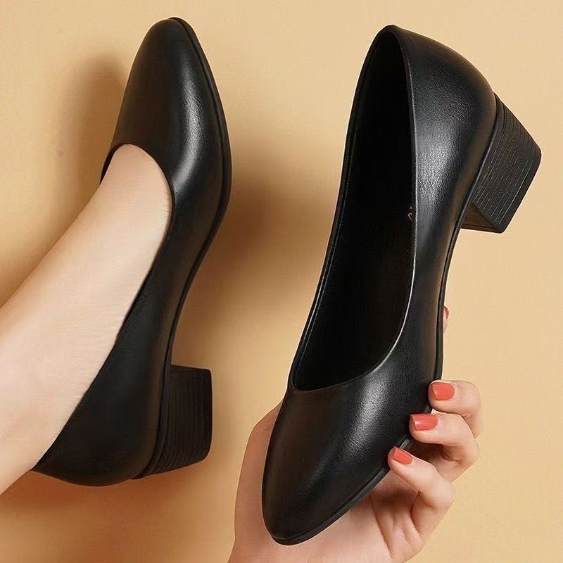 Coarse Heel, Pointed Toe, Shallow Toe Single Shoes - Elegant Women's Shoes, New Style, Soft Sole Shoes