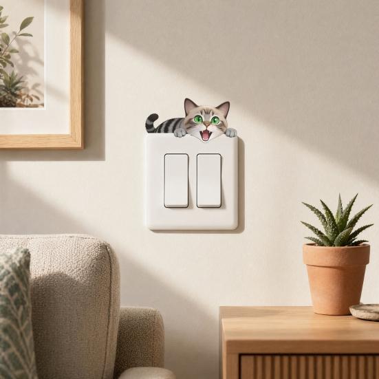 yangyizhi Light Switch Plate Stickers, Cartoon Animal Cute Cat Decor, Waterproof Removable Stickers for Switch, Wall Outlets, Bedroom, Living
