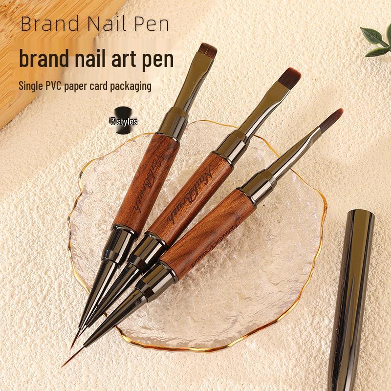Sandalwood Dual-Ended Nail Art Brush: Multifunctional Gel Builder & Liner Tool for Nail Salons - Square/Round Tips