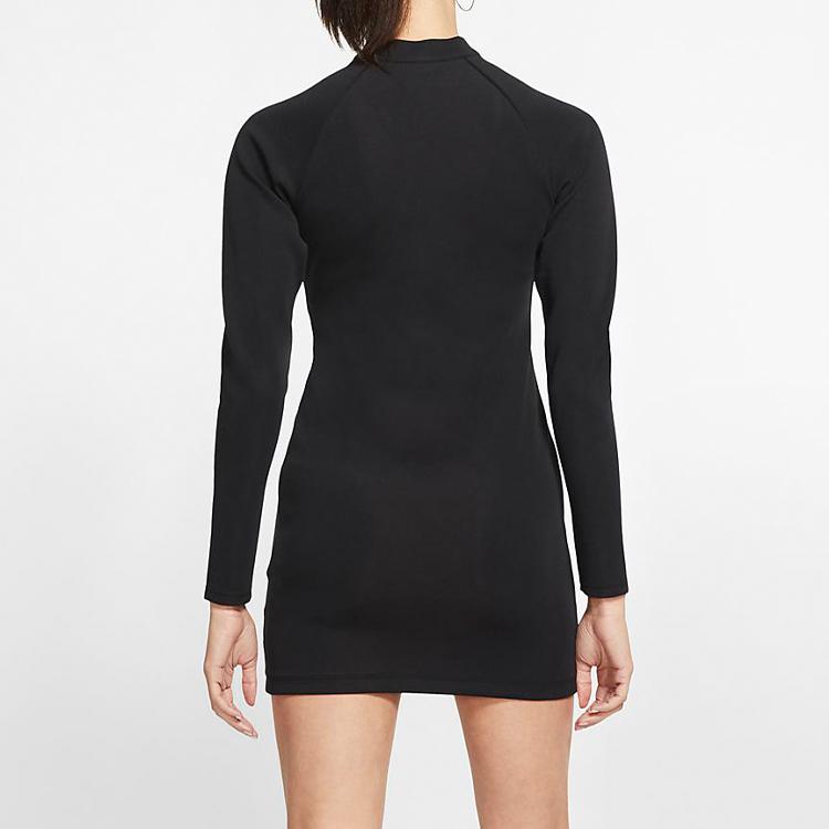 Nike Half Zip Pullover Sports Long Sleeve Dress Women Dresses Black CJ6349-010