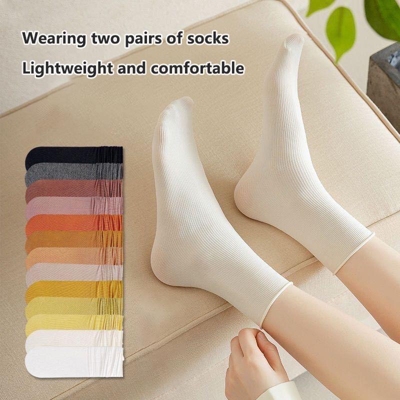 One Pairs Japanese Korean Women Ice Thin Loose Calf Tube Socks Summer Nylon Socks College Style Solid Color Socks