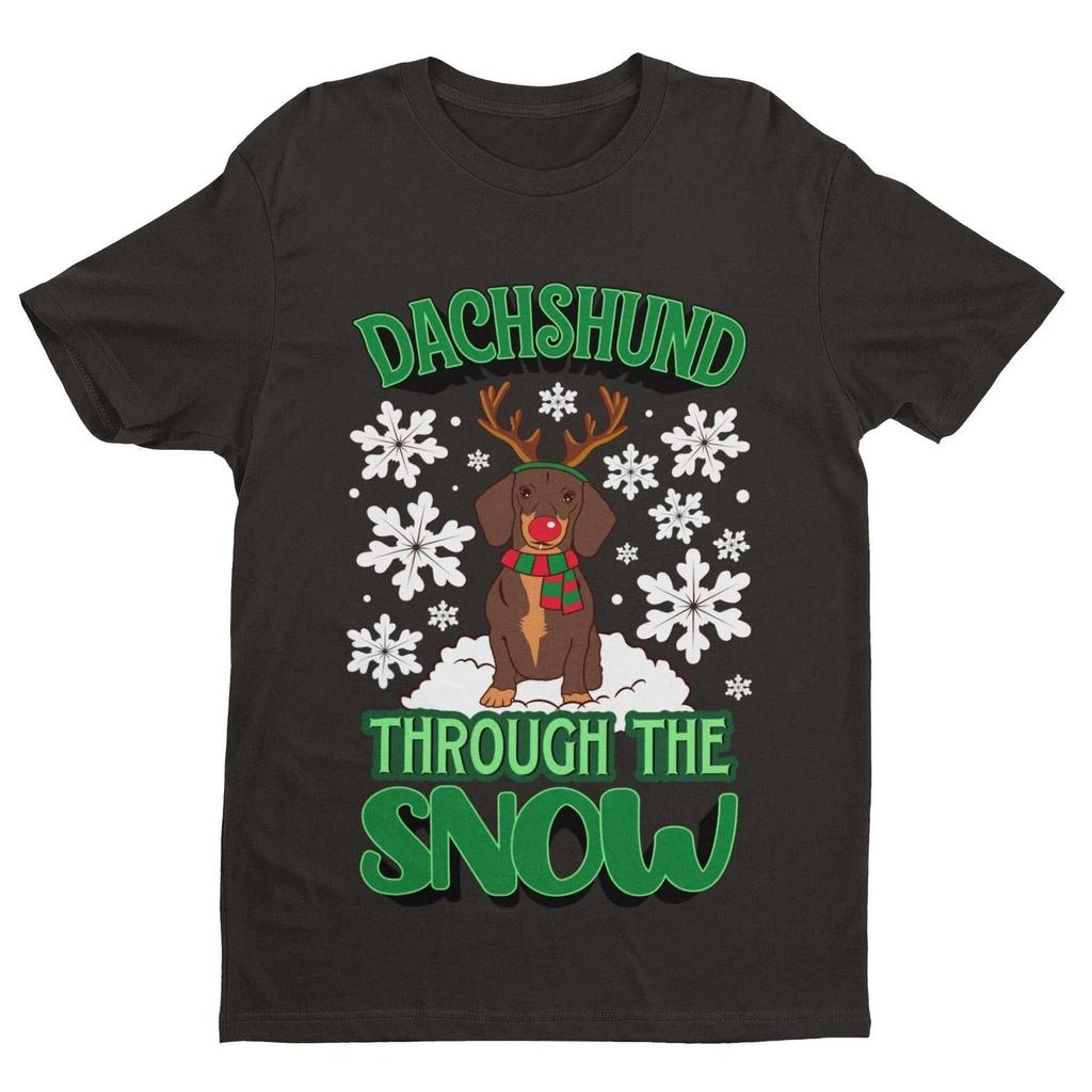 Funny Christmas Dachshund Through T Shirt The Snow Dashing Parody Dog Gift Idea