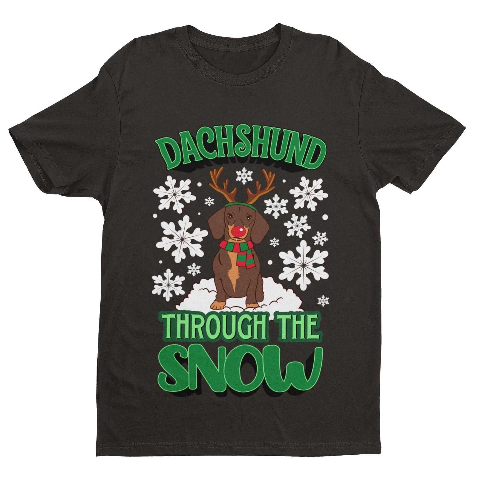 Funny Christmas Dachshund Through T Shirt The Snow Dashing Parody Dog Gift Idea 2XL