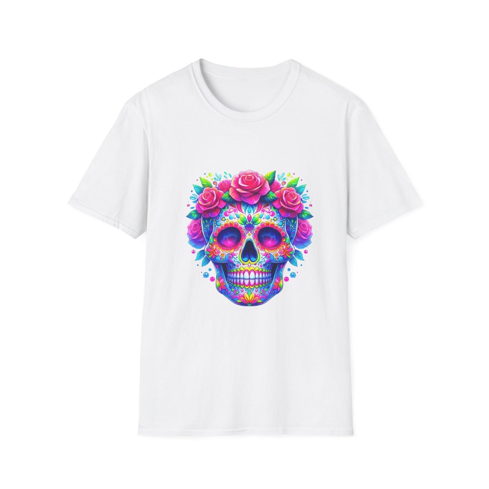 Colorful Skull Floral T-Shirt, Day of the Dead Shirt, Unisex Halloween S