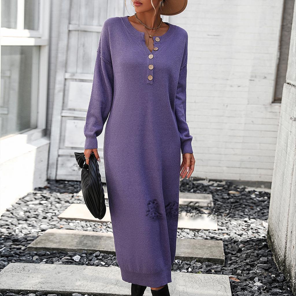 Autumn and winter new European and American button-knitted sweater dress fashion temperament commuter women's sweater women