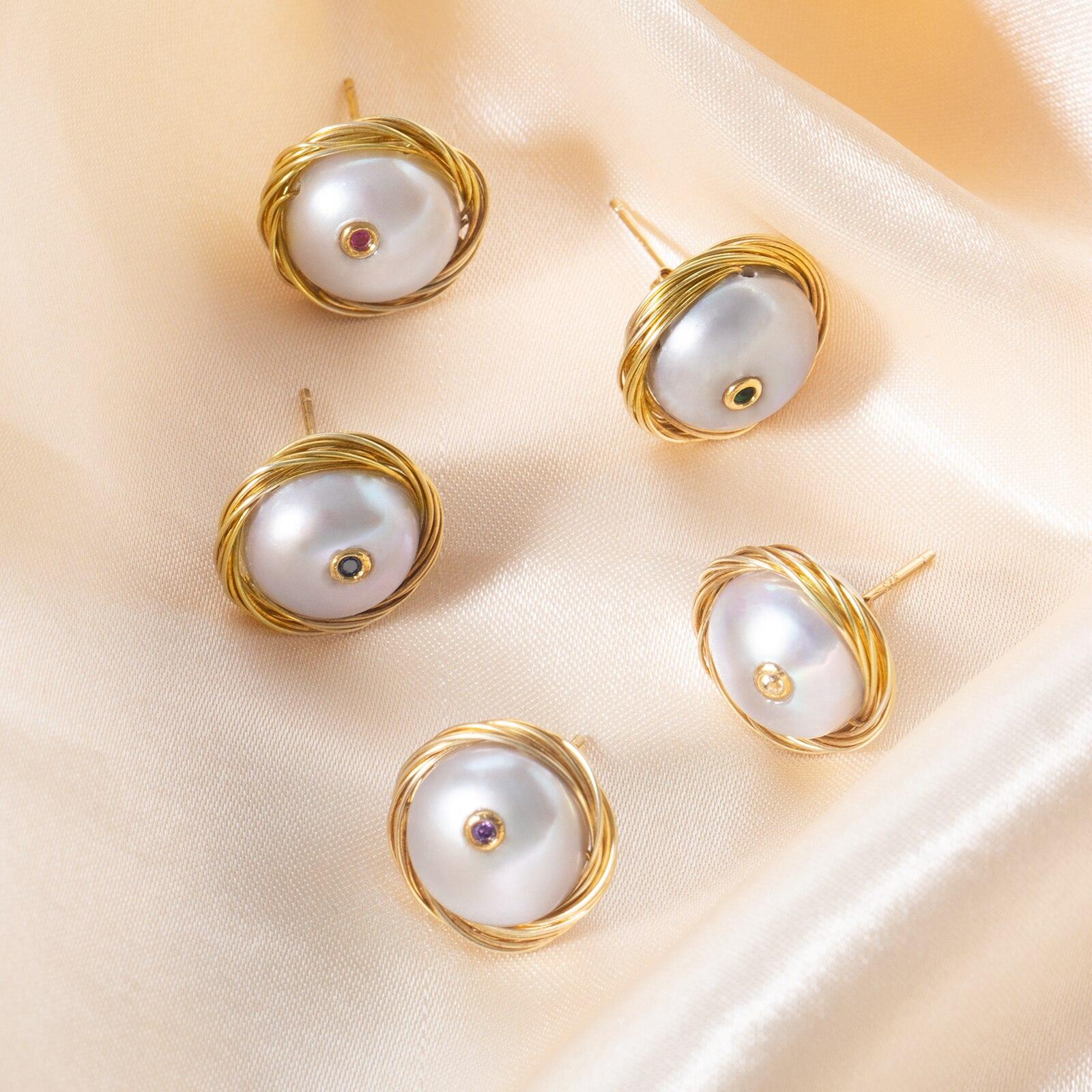JYDdM ♥ 925 modern square pearl earrings/追跡付 Cheap New Trendy Freshwater Pearl Stud Earrings Fashion
