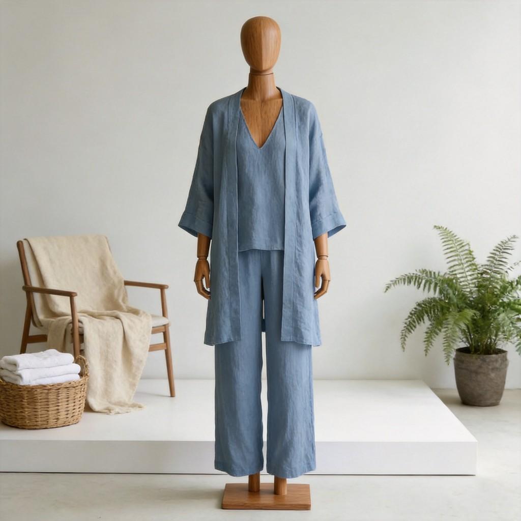 Casual Linen Pants Set For Women With Tie Details Spring Style