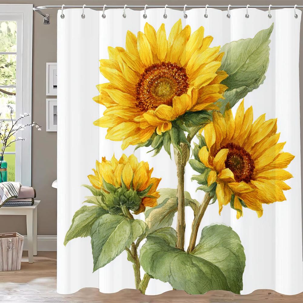 Beautiful Sunflower Flowers Shower Curtain Partition Hanging Bathroom Curtain With Hooks Washable Home Decoration Curtain