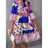 Fall Fashion New Arrival Fashion V Neck Chain Irregular Pattern Print Ruffles Hem Bell Sleeve Dress Dress