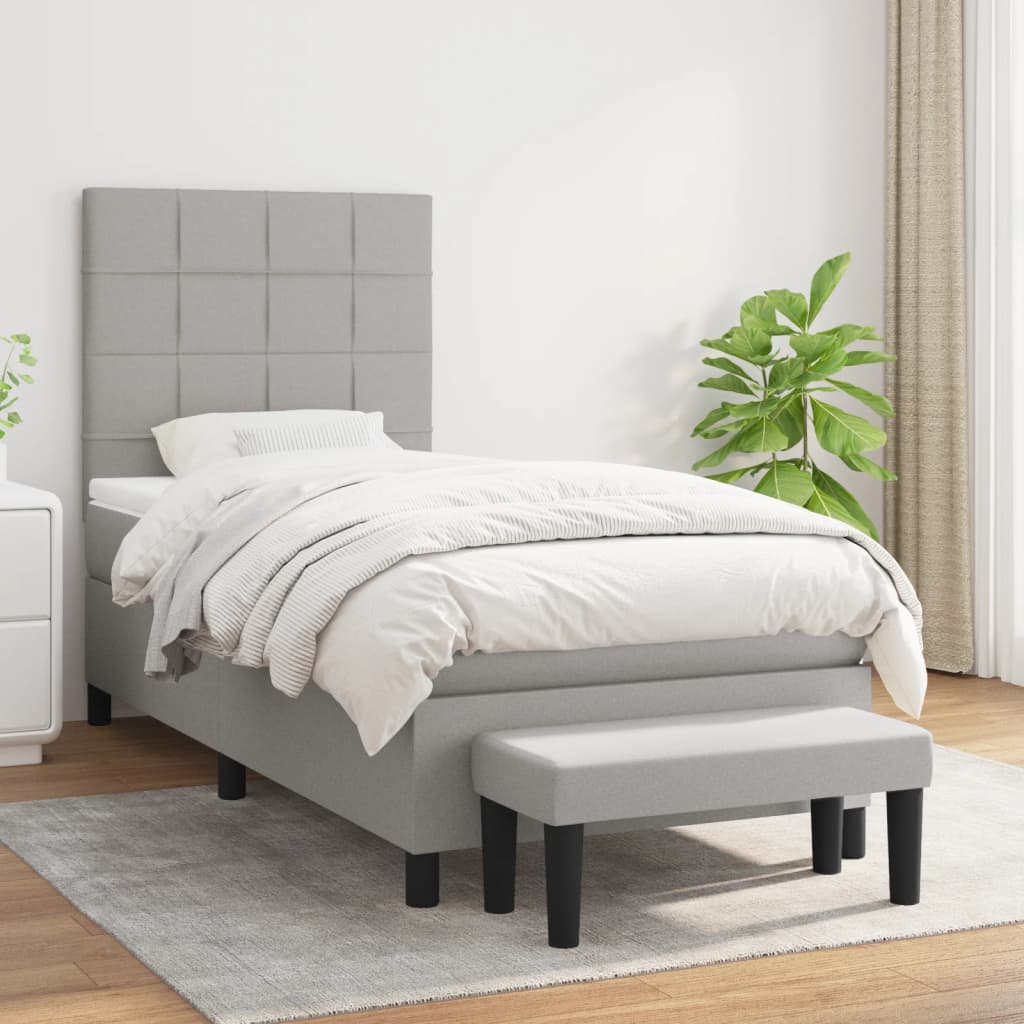Box Spring Bed with Mattress Light Gray 80 X 200 Cm Fabric
