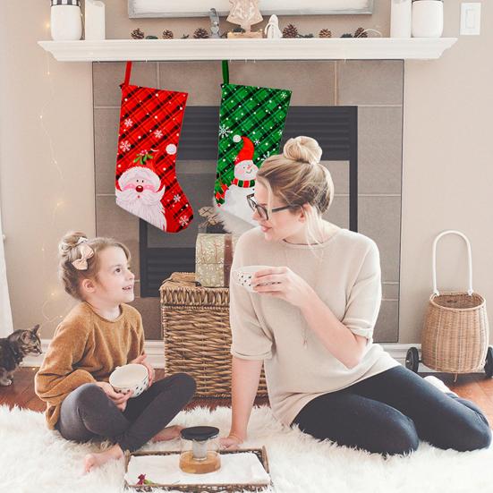 Christmas Stocking 18" Large Fireplace Hanging Socks with Santa Snowman Pattern Xmas Candy Bags for Holiday Wall Tree Decor